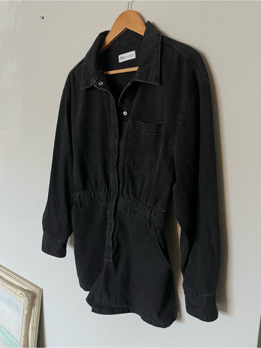 Zara Black Denim Utility Romper Medium Jean Boiler Suit